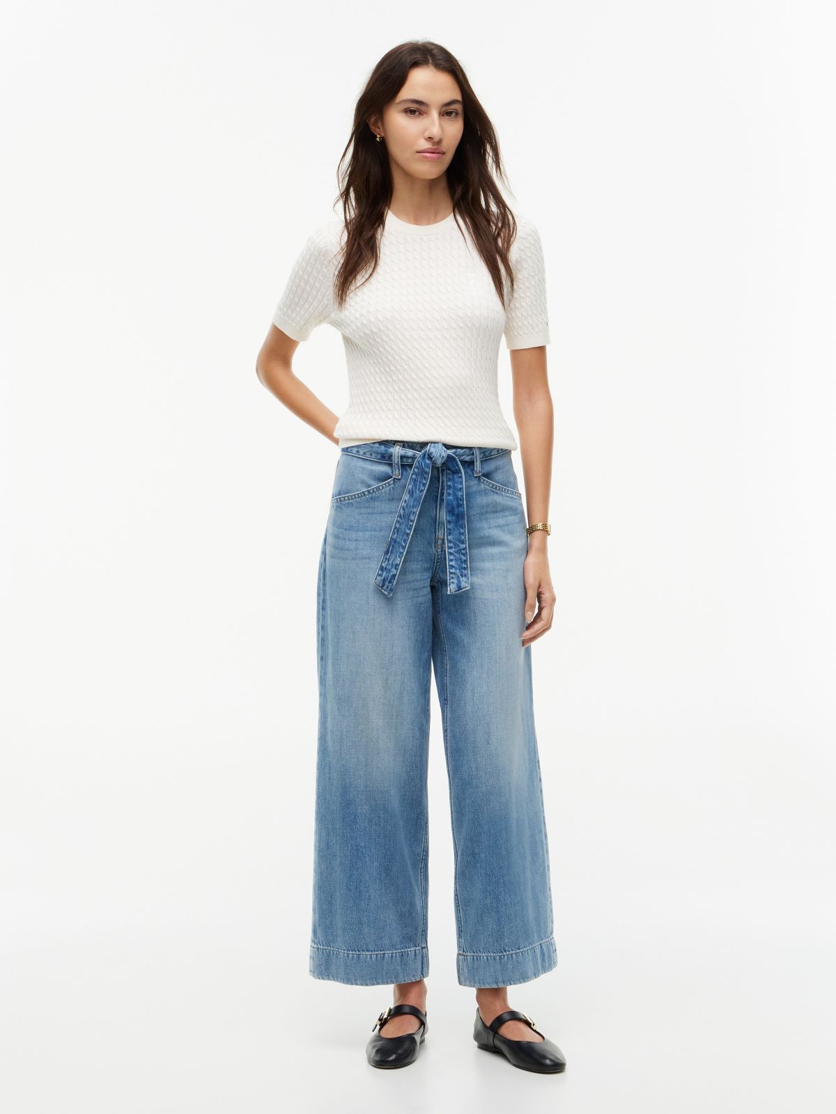 Belted High-Rise Wide Leg Jean — Medium Wash
