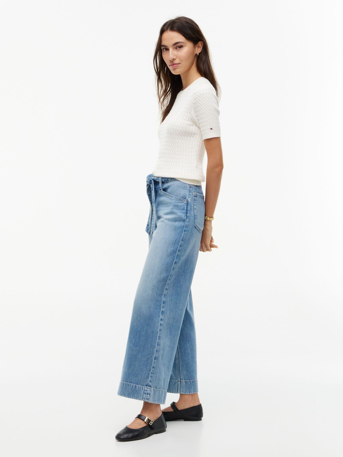 Belted High-Rise Wide Leg Jean — Medium Wash