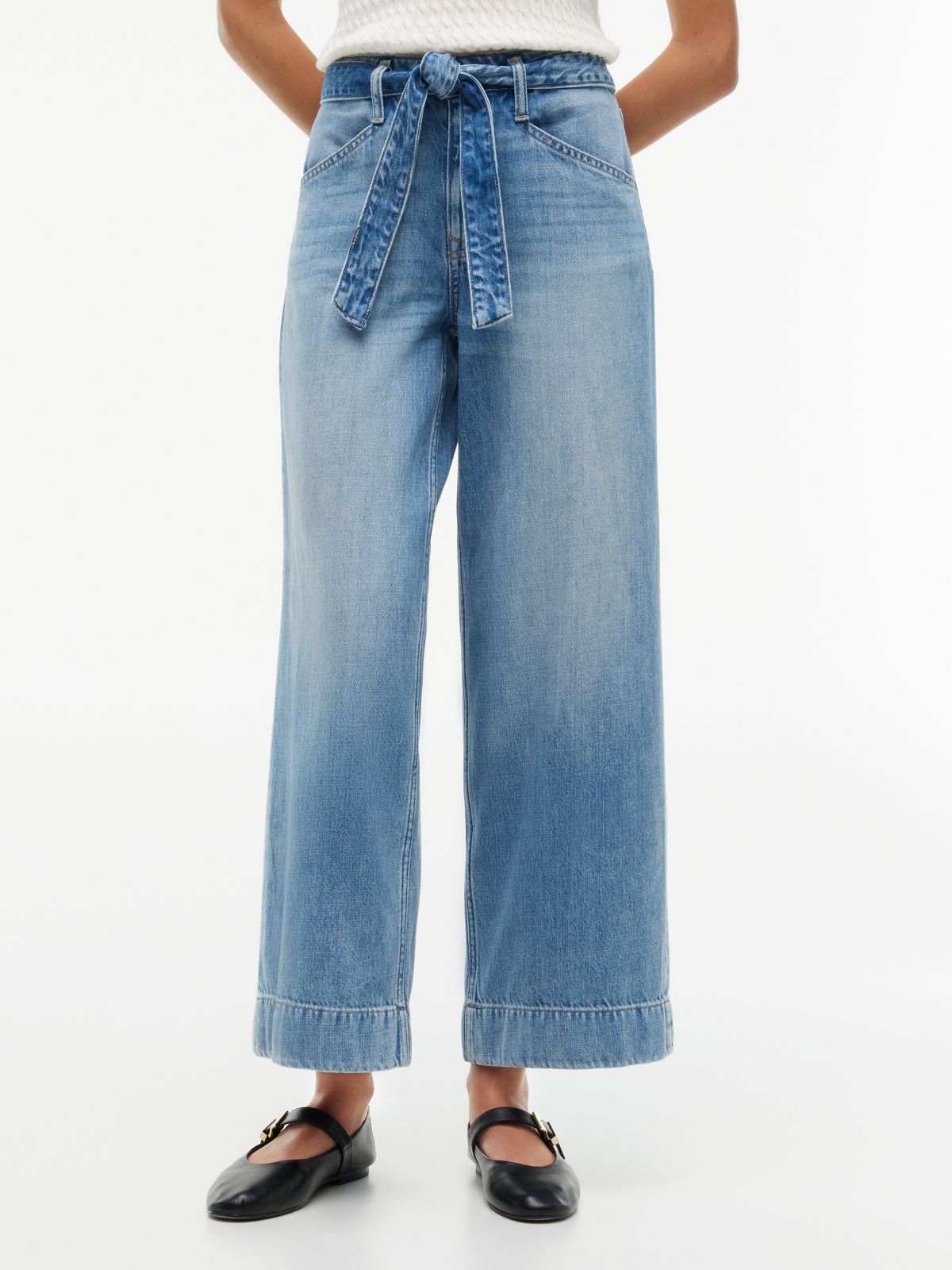 Belted High-Rise Wide Leg Jean — Medium Wash