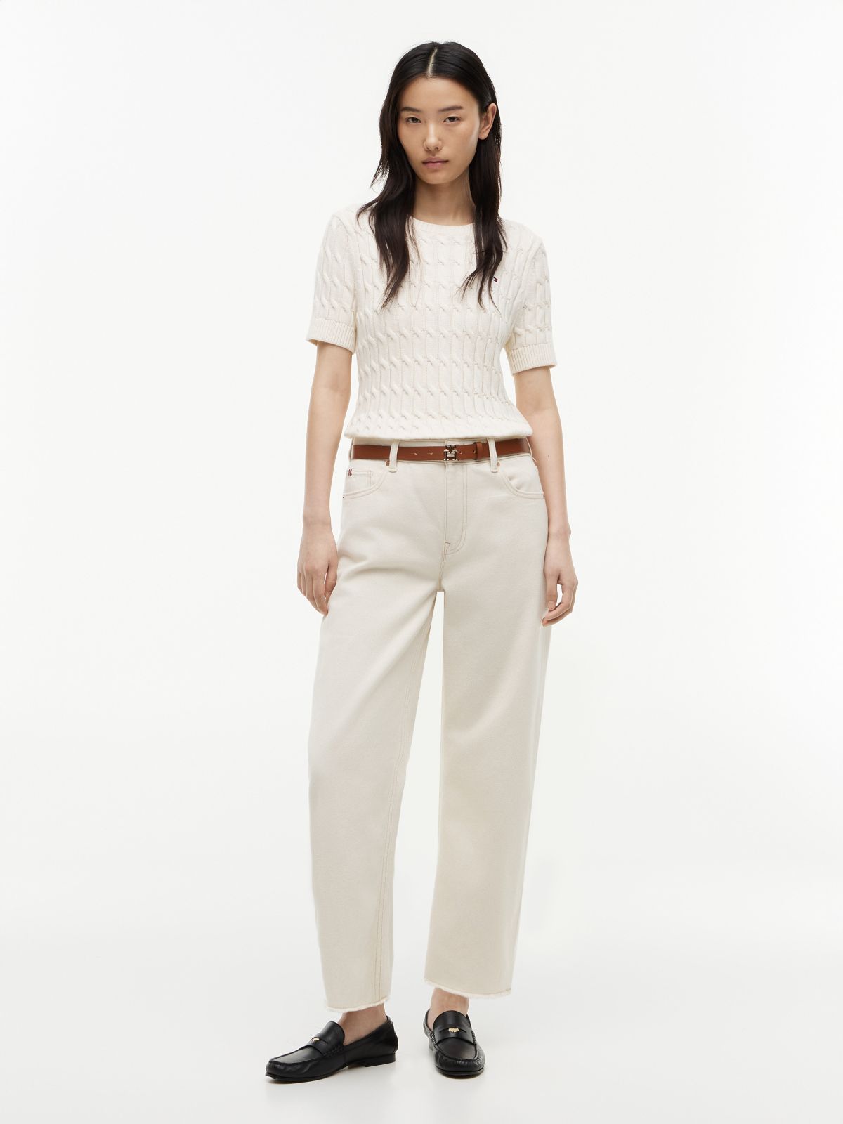 Stretch High-Rise Barrel Jean — Ecru