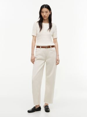 Stretch High-Rise Barrel Jean, Ecru