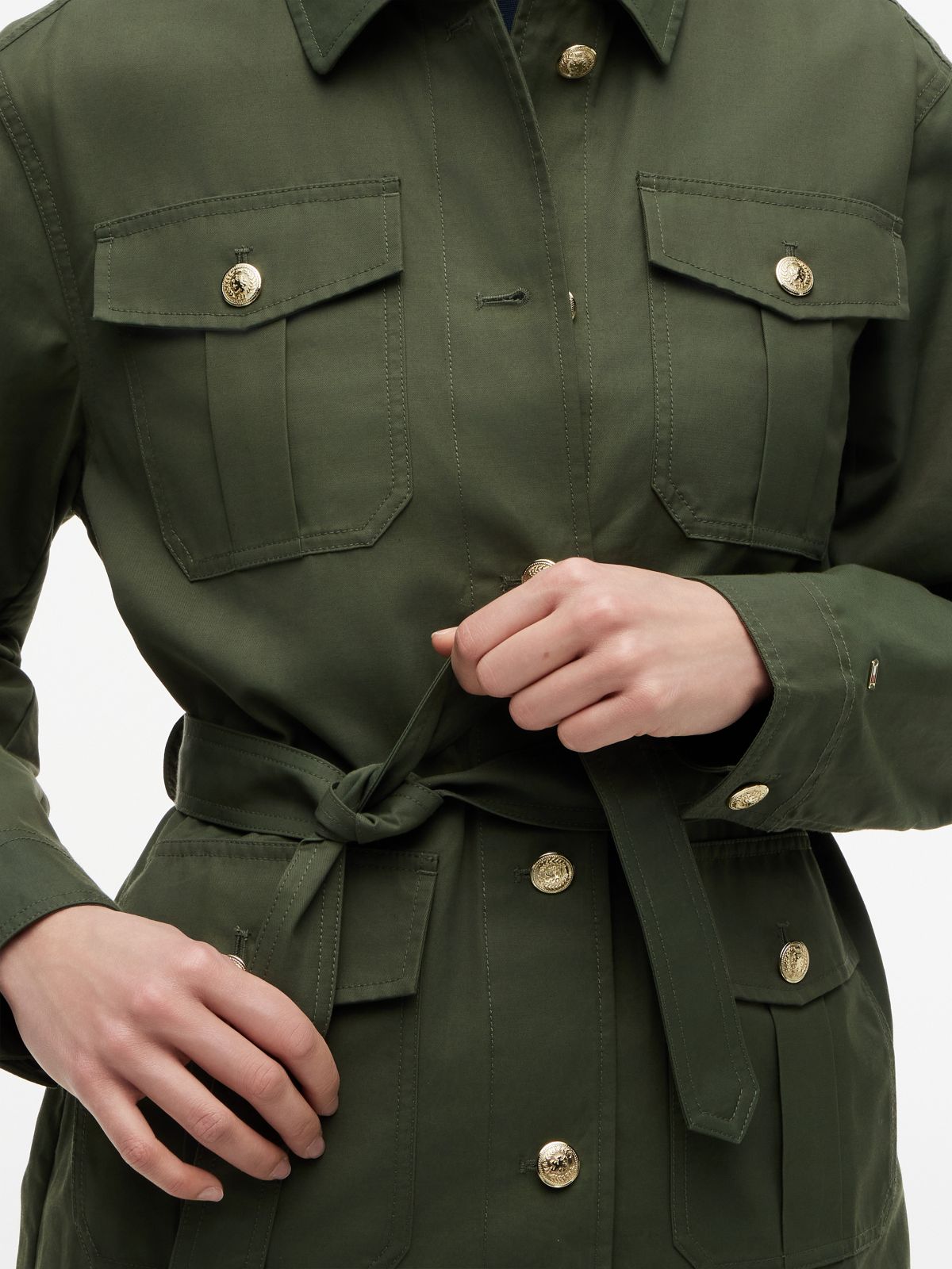 Water-Resistant Belted Utility Jacket — Ancient Fir