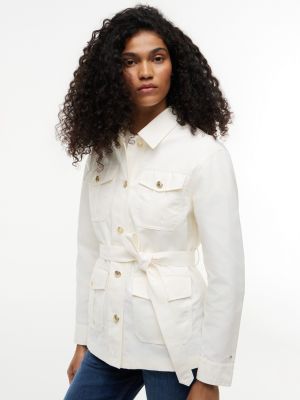 Water-Resistant Belted Utility Jacket, Ivory Silk