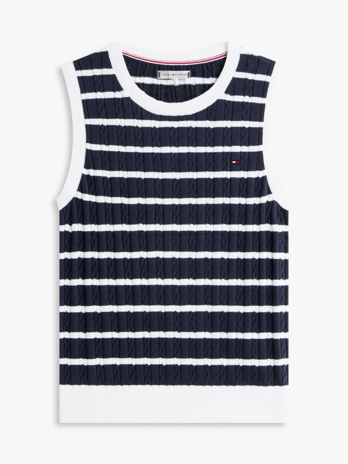 Stripe Cable Knit Sweater Vest — Optic White
