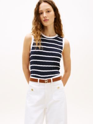 Stripe Cable Knit Sweater Vest, Optic White