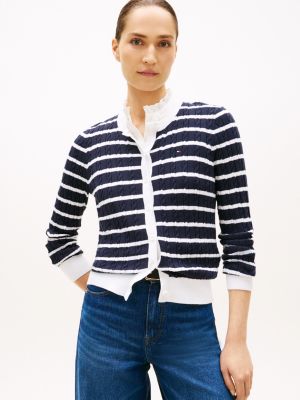 Stripe Cable Knit Cardigan, Optic White