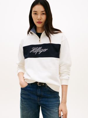 Brushed-Back Quarter-Zip Sweatshirt, Ivory Silk