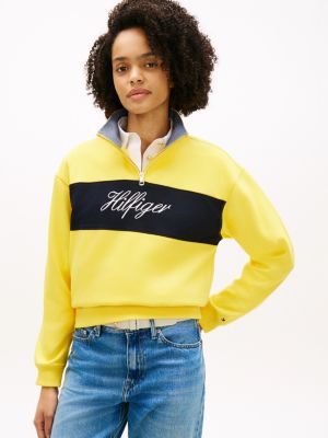 Brushed-Back Quarter-Zip Sweatshirt, Marigold Yellow