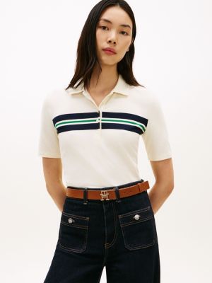 Regular Fit Block Stripe Stretch Polo, Rich Cream Multi