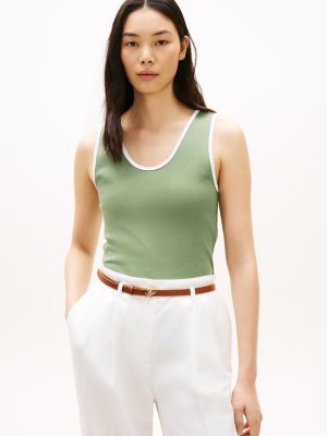 Ribbed V-Neck Tank Top, Desert Olive