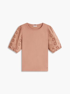Женские топы Tommy Hilfiger Embroidered Eyelet Mixed-Media Top — фото 5