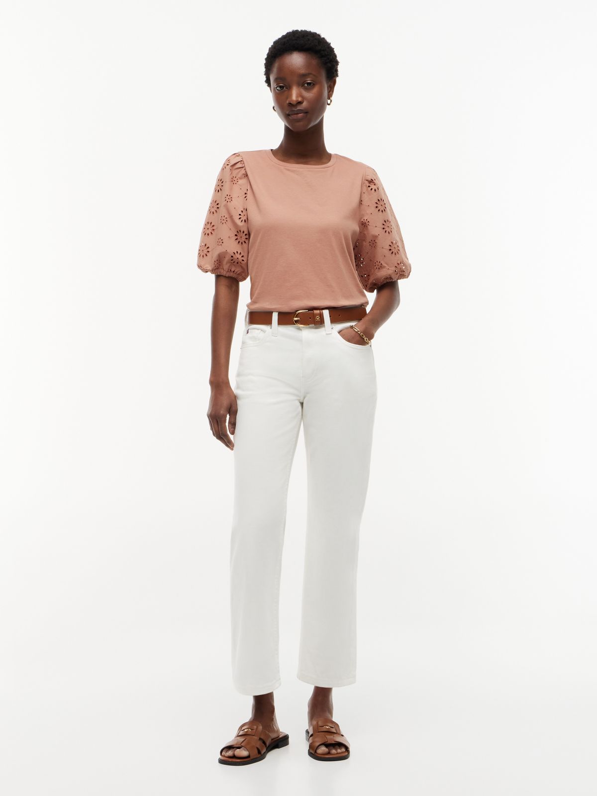 Embroidered Eyelet Mixed-Media Top — Tawny Rose