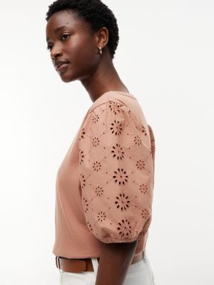 Женские топы Tommy Hilfiger Embroidered Eyelet Mixed-Media Top — фото 3