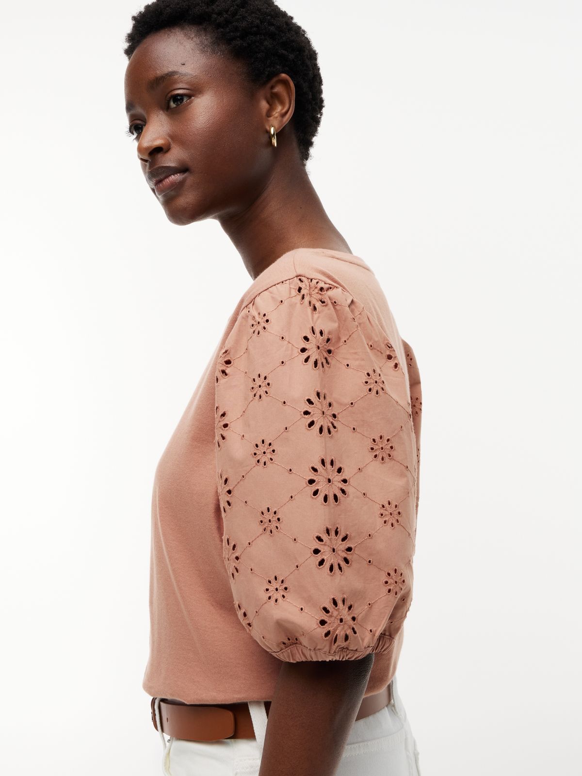 Embroidered Eyelet Mixed-Media Top — Tawny Rose