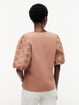 Женские топы Tommy Hilfiger Embroidered Eyelet Mixed-Media Top — фото 4