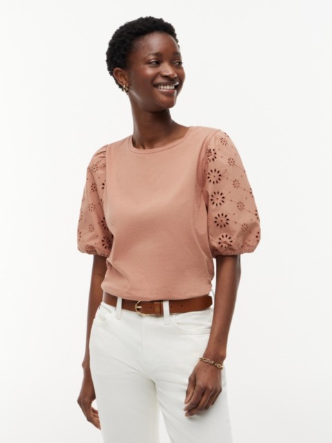 Женские топы Tommy Hilfiger Embroidered Eyelet Mixed-Media Top