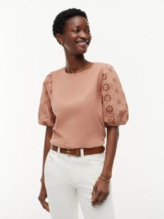 Embroidered Eyelet Mixed-Media Top — Tawny Rose 1