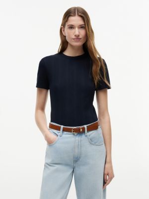 Lightweight Rib-Knit T-Shirt, Navy