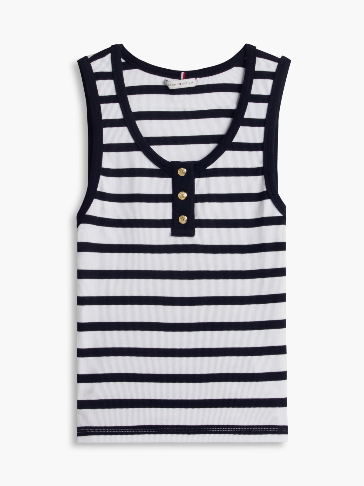 Slim Fit Striped Henley Tank Top — Optic White Combo