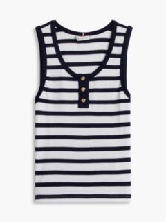 Slim Fit Striped Henley Tank Top — Optic White Combo 6