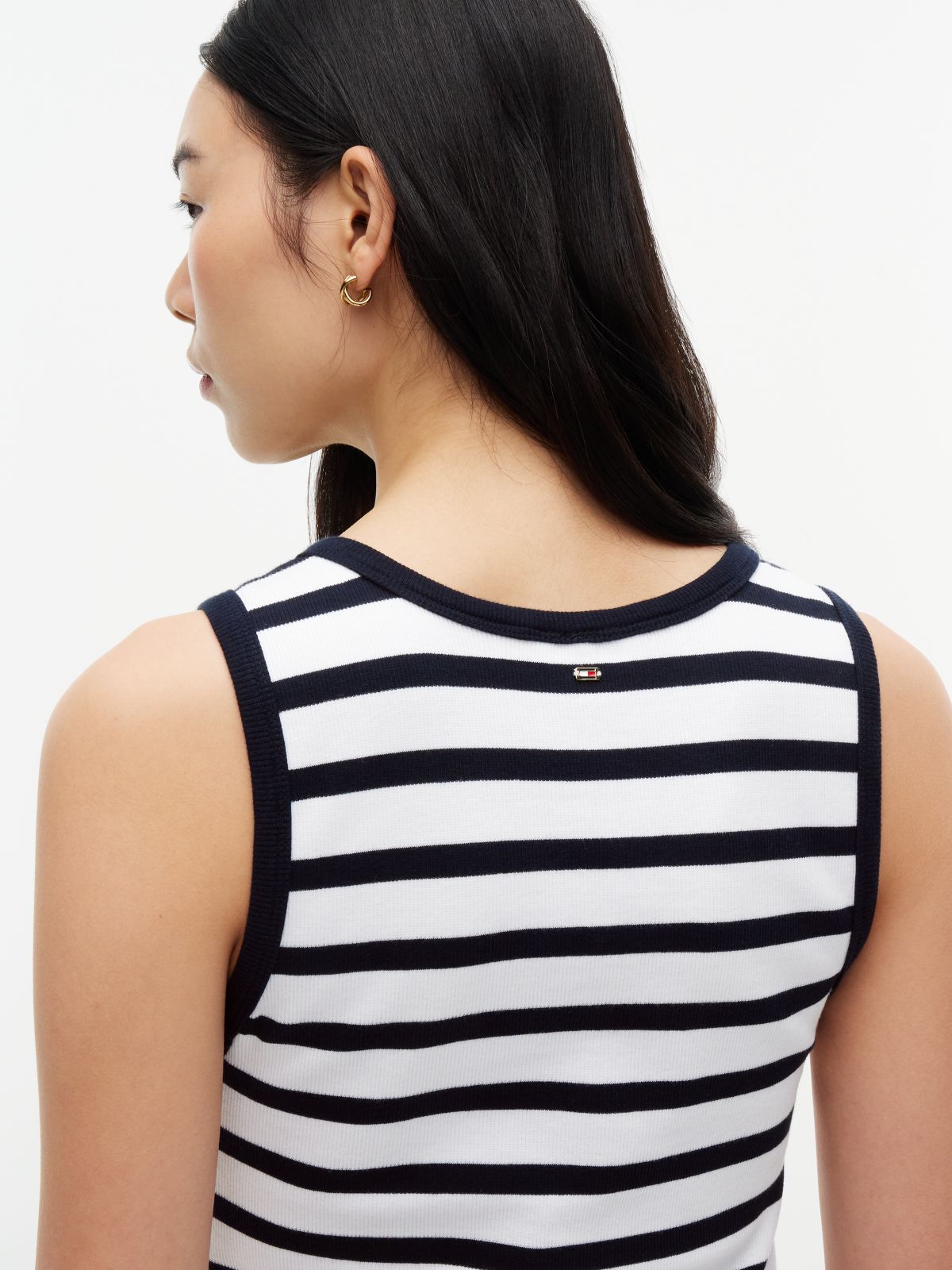 Slim Fit Striped Henley Tank Top — Optic White Combo