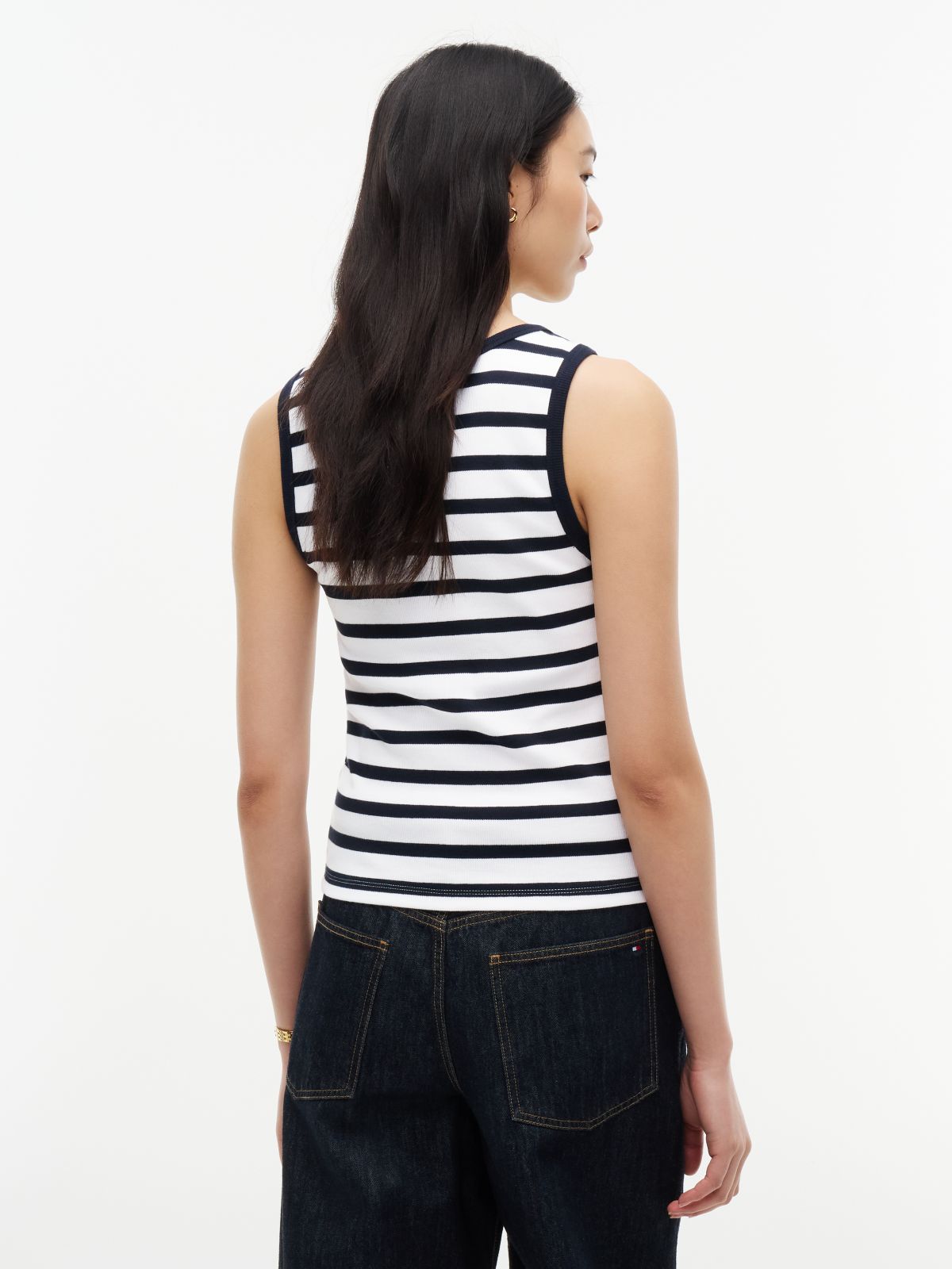 Slim Fit Striped Henley Tank Top — Optic White Combo
