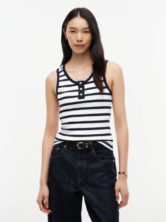 Slim Fit Striped Henley Tank Top — Optic White Combo 1