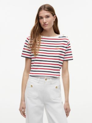 Stripe Gold-Button Interlock T-Shirt