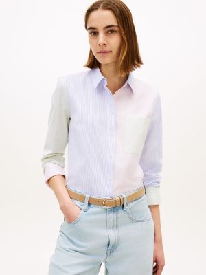 Mix Stripe Stretch Oxford Shirt, Cradle Pink