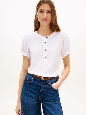 Lightweight Shirred Pullover Shirt, Optic White