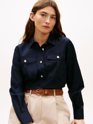Женские рубашки Tommy Hilfiger Relaxed Fit Gold-Button Poplin Shirt — фото 2