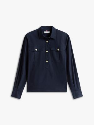 Женские рубашки Tommy Hilfiger Relaxed Fit Gold-Button Poplin Shirt — фото 5