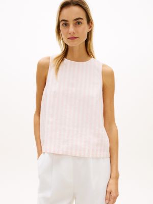 Buttoned-Back Linen-Blend Tank Top, Pink Shade