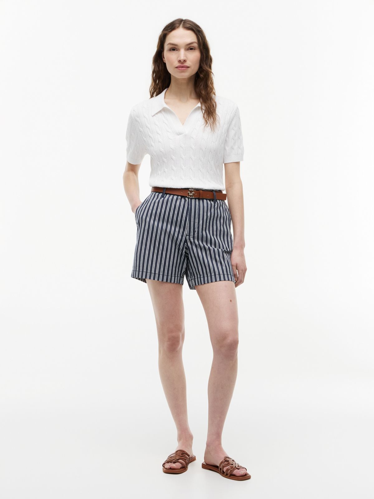 Striped Chino Short — Navy