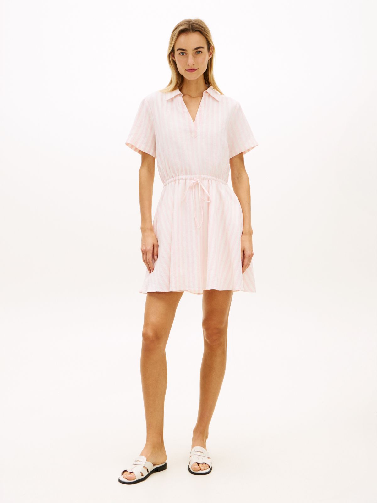 Essential Striped Linen-Blend Dress — Pink Shade