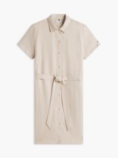 Belted Linen-Cotton Blend Shirtdress — Clayed Pebble 5