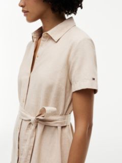 Belted Linen-Cotton Blend Shirtdress — Clayed Pebble 2