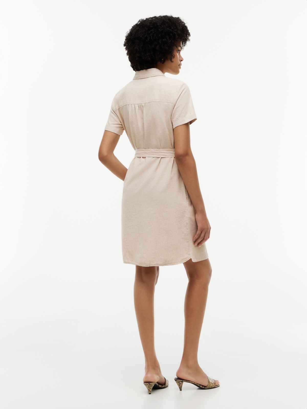 Belted Linen-Cotton Blend Shirtdress — Clayed Pebble