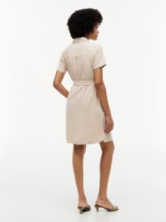 Belted Linen-Cotton Blend Shirtdress — Clayed Pebble 4