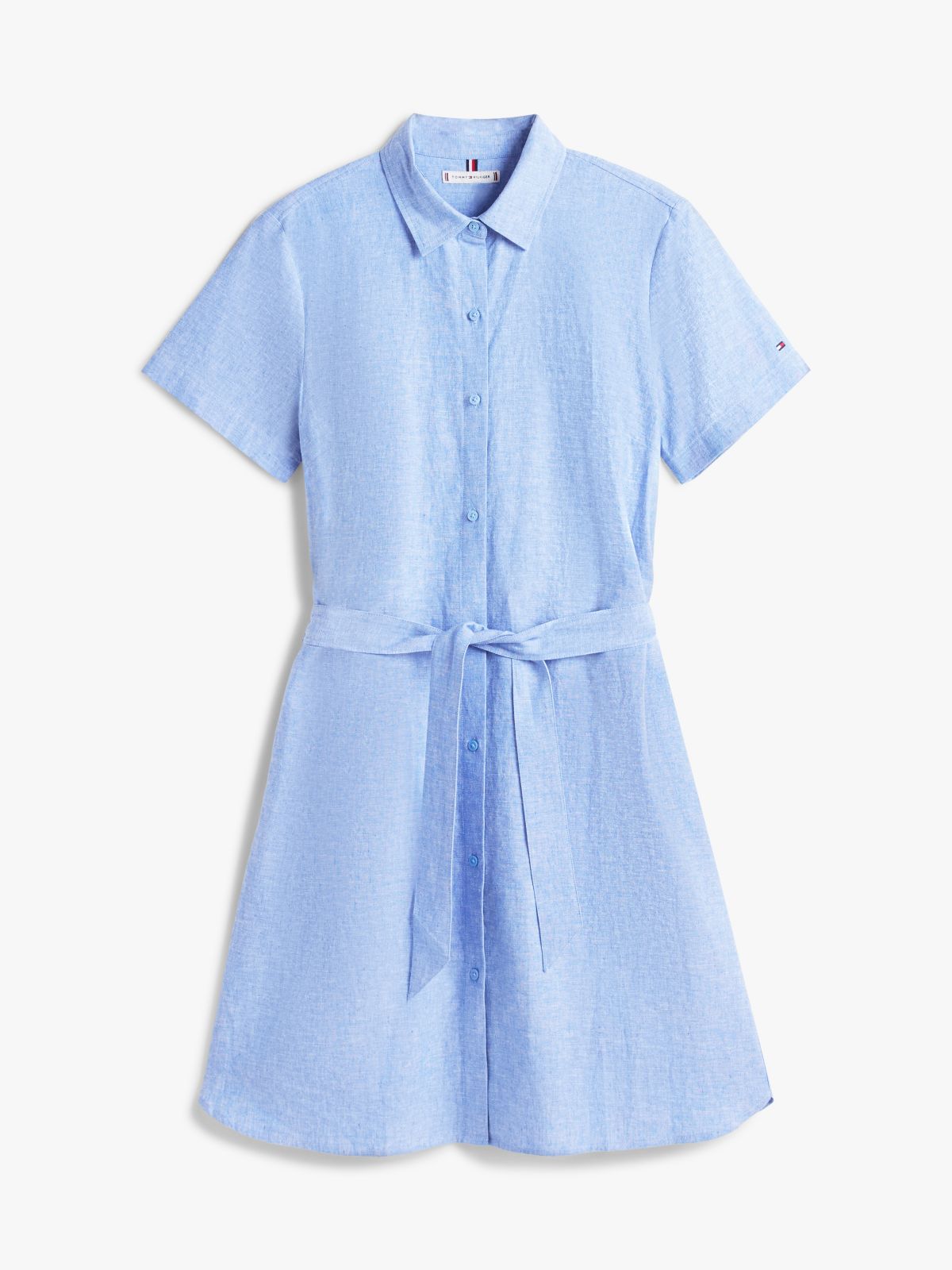 Belted Linen-Cotton Blend Shirtdress — Blue Spell