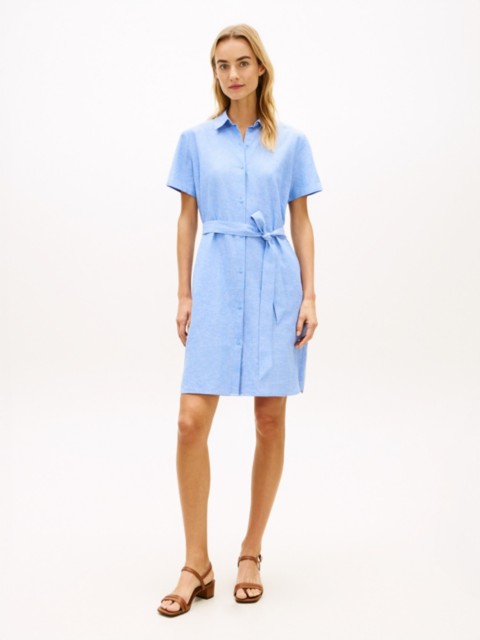 Tommy Hilfiger Belted Linen-Cotton Blend Shirtdress