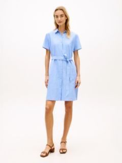Belted Linen-Cotton Blend Shirtdress — Blue Spell 1