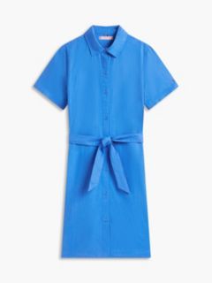 Belted Linen-Cotton Blend Shirtdress — Siren Blue 5