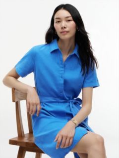 Belted Linen-Cotton Blend Shirtdress — Siren Blue 3