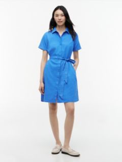 Belted Linen-Cotton Blend Shirtdress — Siren Blue 1