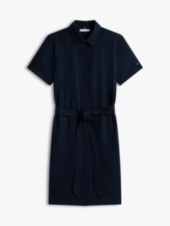Belted Linen-Cotton Blend Shirtdress — Navy 5