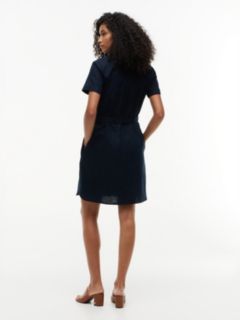 Belted Linen-Cotton Blend Shirtdress — Navy 4