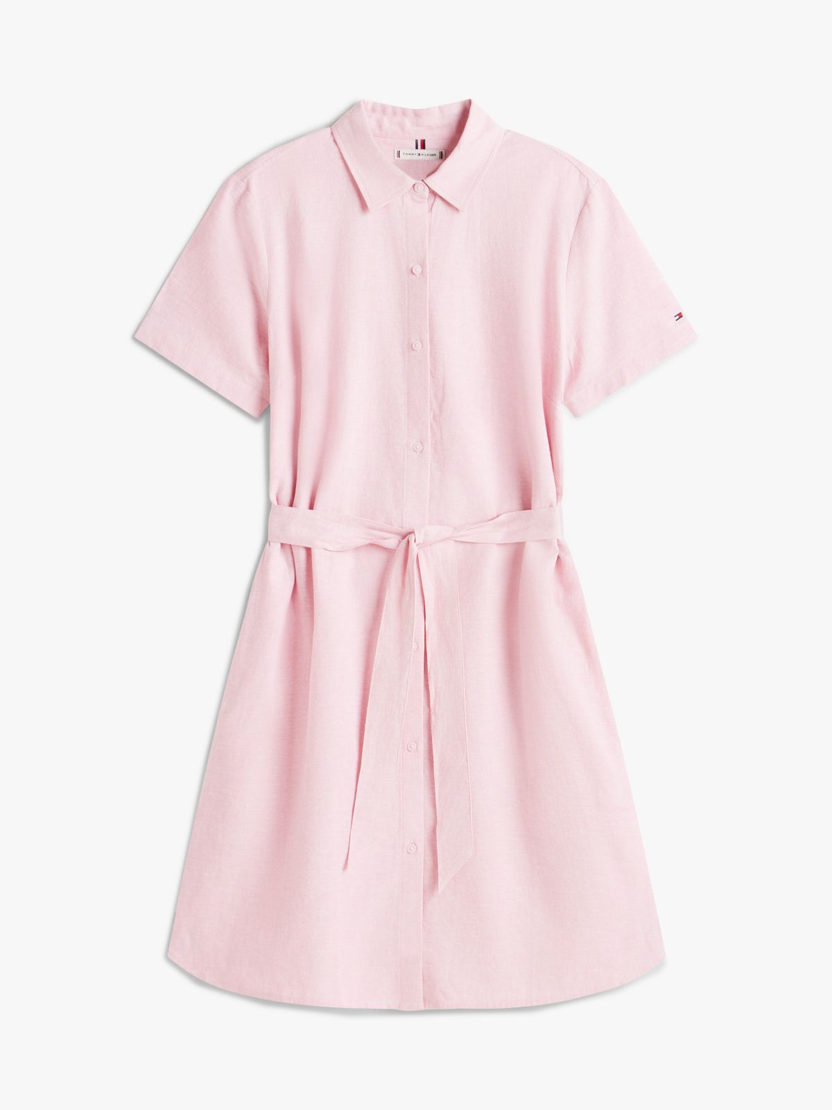 Belted Linen-Cotton Blend Shirtdress — Pink Shade