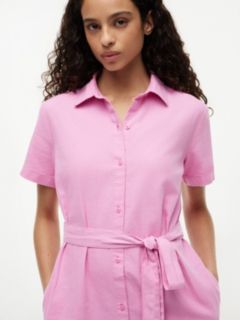 Belted Linen-Cotton Blend Shirtdress — Rose Petal 3