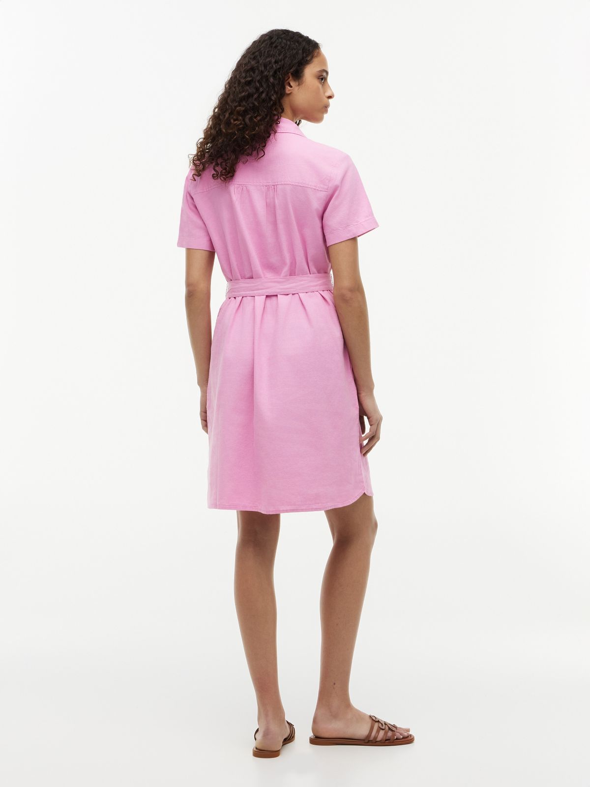 Belted Linen-Cotton Blend Shirtdress — Rose Petal